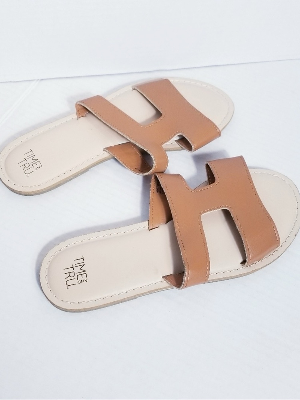 Time and Tru Tan Slide Sandals with H-Strap